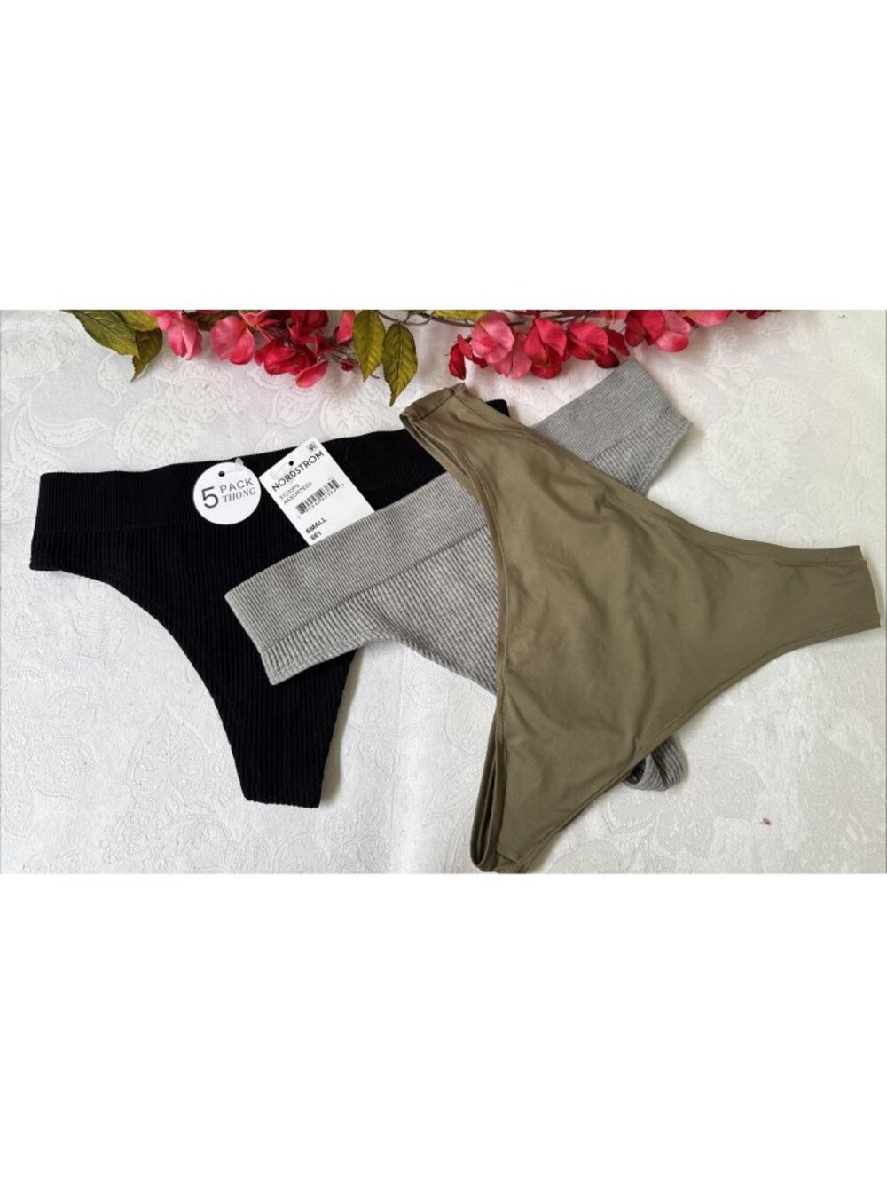 Nordstrom Rack HoneyDew Thong Panties 3 Pair Black Olive Gray Women's S Small